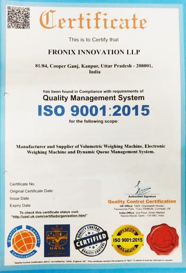 Fronix LLP iso Certificate