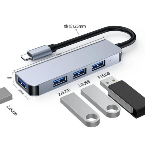 4-in-1 USB-C Hub Adapter with 3 USB 2.0 Ports