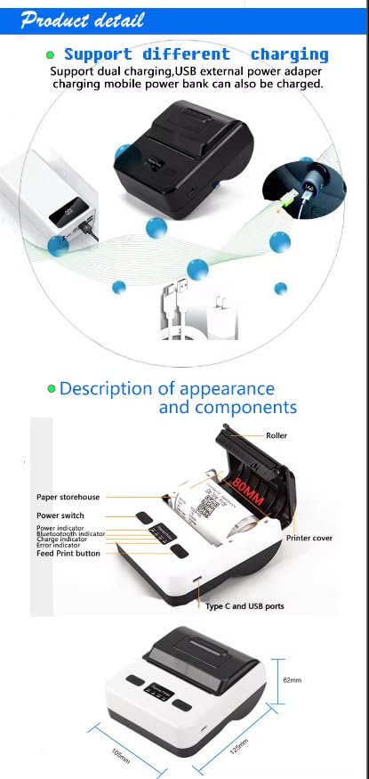 Thermal Receipt Printer Portable Mobile Mini Small Printer