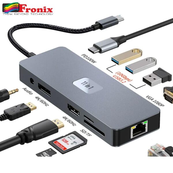 11-in-1 USB-C Hub with 4K HDMI, VGA, Gigabit Ethernet