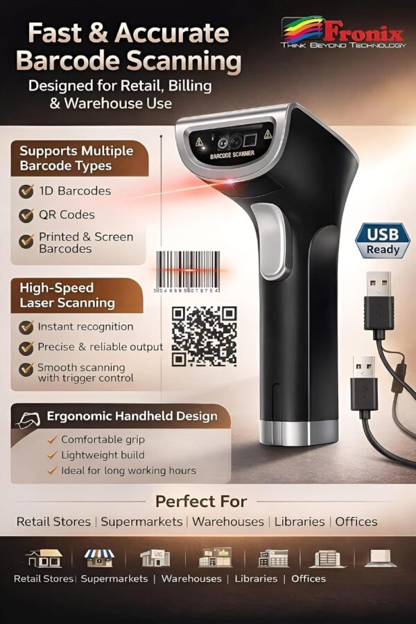 2D Wired Scanner with Stand, Handheld 2D Barcode Scanner QR/CCD Code Barcode Scanner for Shops, Supermarkets, Convenience Stores, Warehouses,Logistics- BIS Approved (Stand Also Included)
