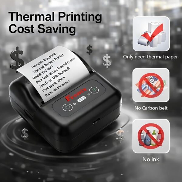 3-Inch Portable Thermal Receipt Printer, Blue-Tooth & USB | Mini Mobile POS Printer for Android, iOS, Windows | 80mm Printing Width