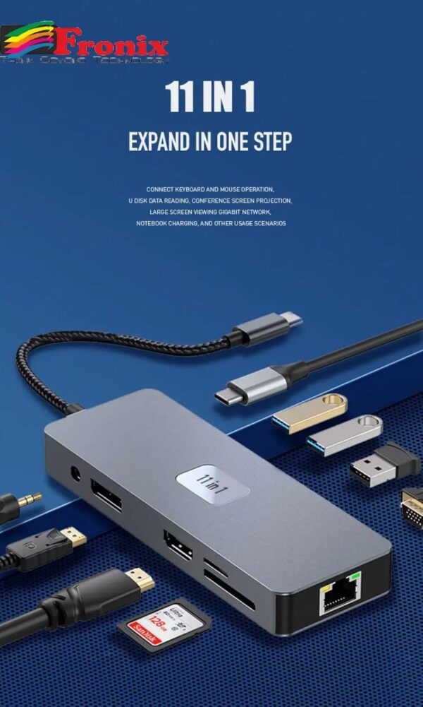 11-in-1 USB-C Hub with 4K HDMI, VGA, Gigabit Ethernet