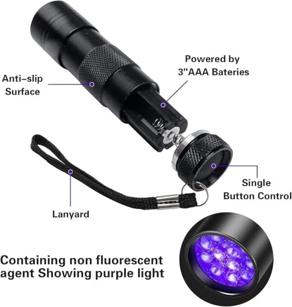 UV Light Torch 12 LED UV Flashlight, 395nm Ultraviolet Blacklight