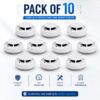 Version 1.0.0 Smoke Detector Alarm, Pack of 10 Photoelectric Fire Alarm Sensor, Ceiling Mount, Easy Installation