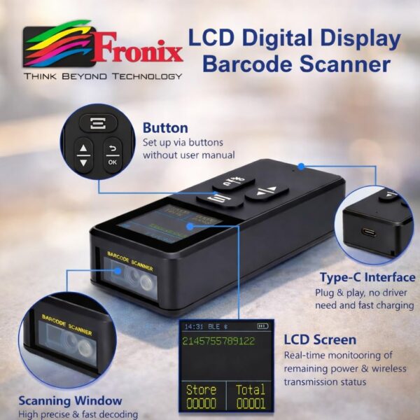 Version 1.0.0 Pro 3-in-1 Wireless Barcode Scanner with LCD Digital Display