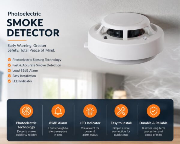 Pack of 6 Smoke Detector Alarm, White Photoelectric Fire Alarm Sensor, Ceiling Mount, Easy Installation