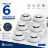 Pack of 6 Smoke Detector Alarm, White Photoelectric Fire Alarm Sensor, Ceiling Mount, Easy Installation