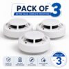 Smoke Detector Alarm, Pack of 3, White Photoelectric Fire Alarm Sensor, Ceiling Mount