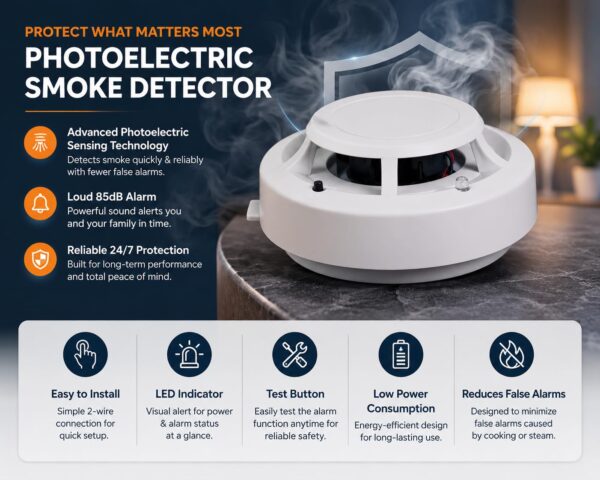 Smoke Detector Alarm, Pack of 3, White Photoelectric Fire Alarm Sensor, Ceiling Mount