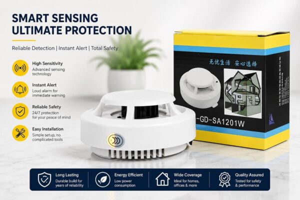Version 1.0.0 Photoelectric Smoke Detector with Built-in Alarm Siren Ceiling Mounted, High Sensitivity Smoke Detection, For Home, Office, Shop, Warehouse, Hotel and Commercial Buildings
