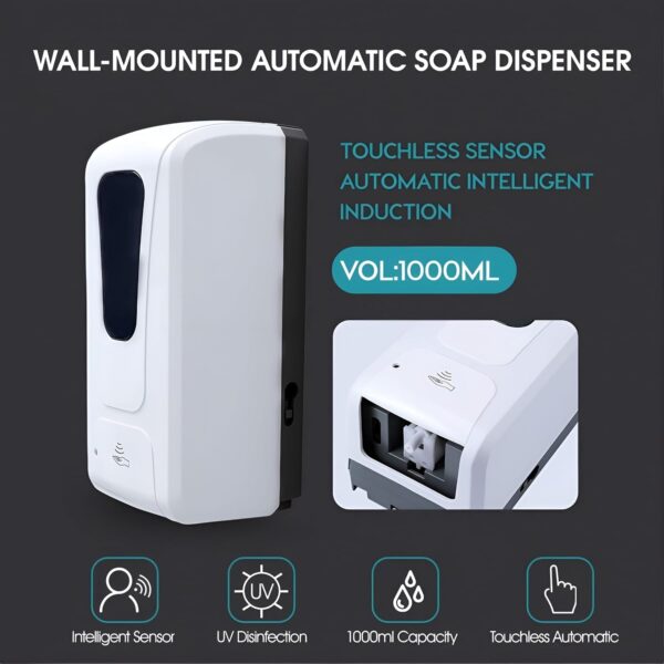 Wall Mount Automatic Soap Dispenser, White, 1000 ML Bathroom Office School Hospital Restaurants, Hand Soap Dispenser, Refillable, Liquid Gel Pump