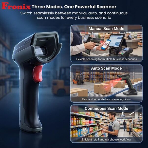 FB1800 Rugged Industrial-Grade Wireless 1D/2D Barcode & QR Scanner, Digital Display, 3-in-1 Bluetooth + 2.4G + USB, Heavy-Duty Handheld Scanner for POS, Retail & Warehouse