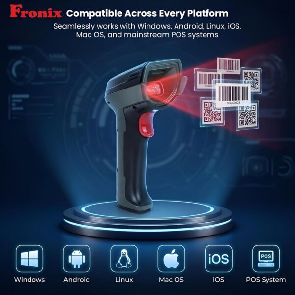 FB1800 Rugged Industrial-Grade Wireless 1D/2D Barcode & QR Scanner, Digital Display, 3-in-1 Bluetooth + 2.4G + USB, Heavy-Duty Handheld Scanner for POS, Retail & Warehouse