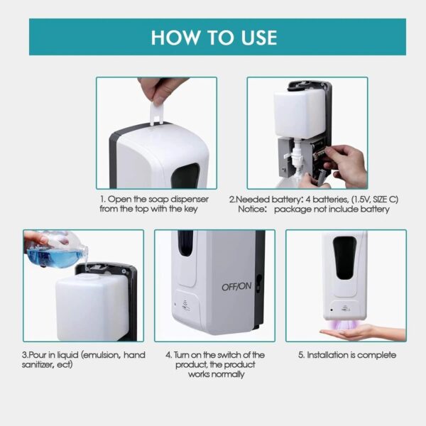 Wall Mount Automatic Soap Dispenser, White, 1000 ML Bathroom Office School Hospital Restaurants, Hand Soap Dispenser, Refillable, Liquid Gel Pump
