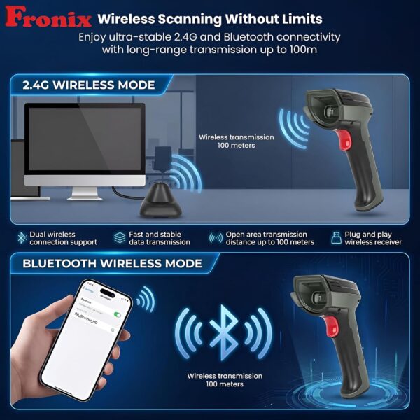 FB1800 Rugged Industrial-Grade Wireless 1D/2D Barcode & QR Scanner, Digital Display, 3-in-1 Bluetooth + 2.4G + USB, Heavy-Duty Handheld Scanner for POS, Retail & Warehouse