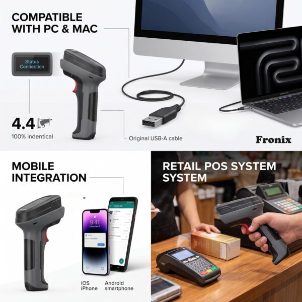 1600C Wired USB Barcode Scanner, Handheld 1D & 2D QR Code Reader