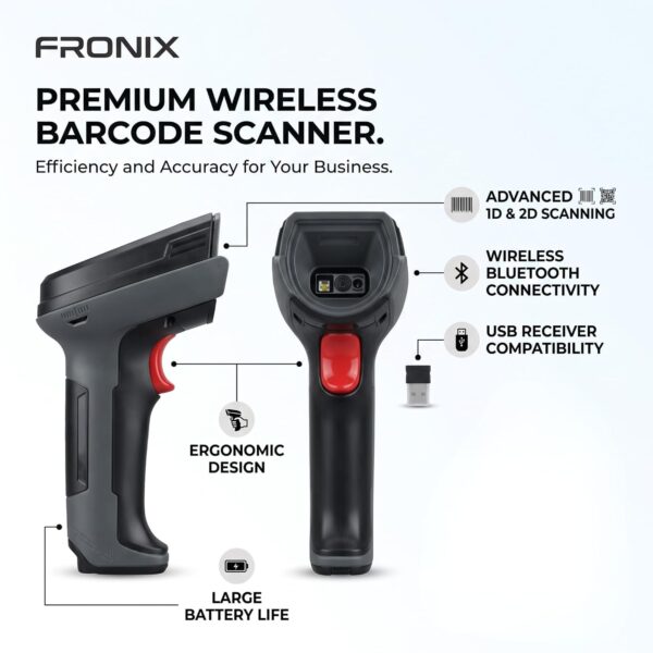1600 Wireless 2D & 1D Barcode Scanner Bluetooth 5.0 & 2.4G QR Code Reader, CMOS Sensor, Auto Induction Scanning, 2 Year Warranty