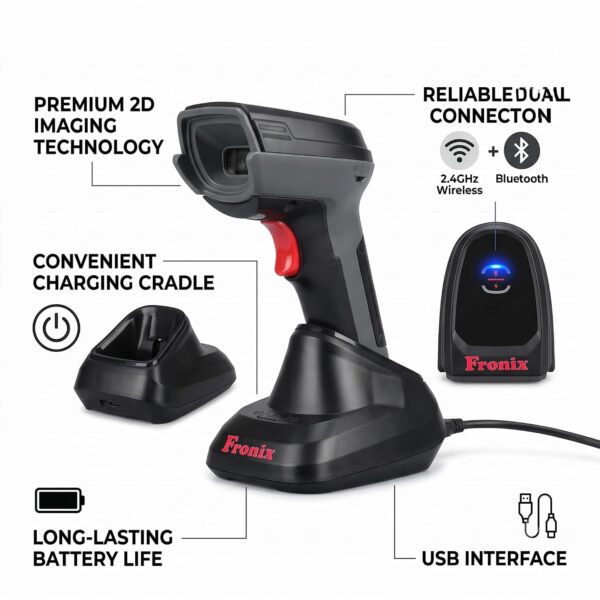 FB1600W Wireless 2D Barcode Scanner with Charging Stand | Handheld, BIS Approved | USB & WiFi Connectivity | Fast, Accurate QR Code Reader for Retail Shops, Supermarkets, Warehouses