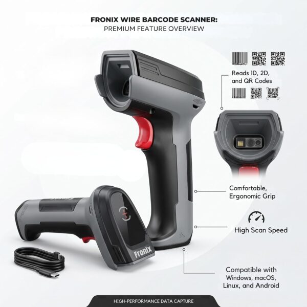 1600C Wired USB Barcode Scanner, Handheld 1D & 2D QR Code Reader
