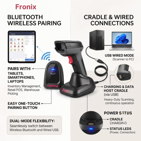 FB1600W Wireless 2D Barcode Scanner with Charging Stand | Handheld, BIS Approved | USB & WiFi Connectivity | Fast, Accurate QR Code Reader for Retail Shops, Supermarkets, Warehouses